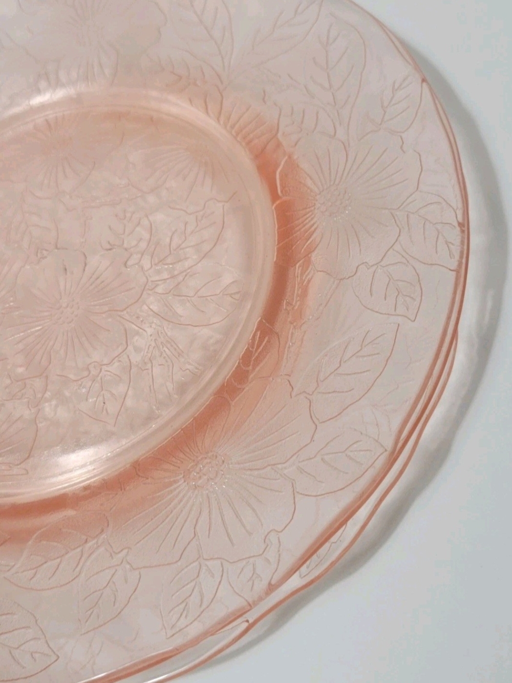 Pink Depression Floral Glass Lunchen Plate Dogwood Elegant Home Dining Accent